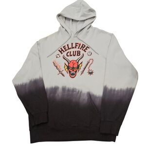 Stranger Things Mens Gray and Black Hellfire Club Hoodie Large